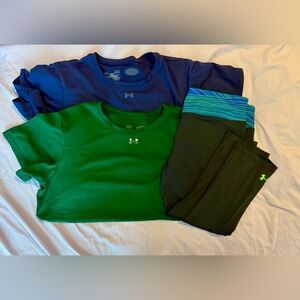 Under Armour Navy & Green Short Sleeve Tees with Black Leggings